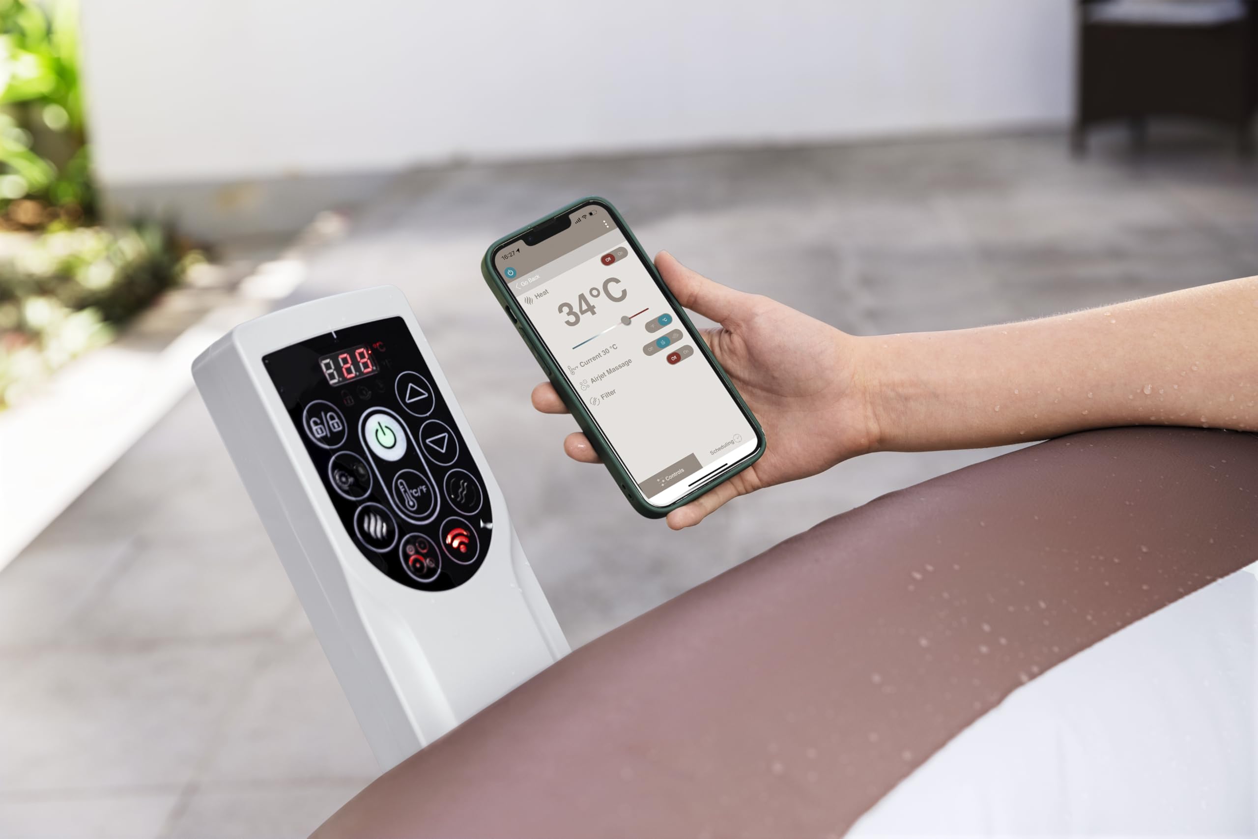 Bestway® Lay-Z-SPA® Hawaii AirJet™ Energiespar-Whirlpool, App-Steuerung, UltraFit™ Pumpe, Ø196x71cm, 6 Personen, Terrakotta Design