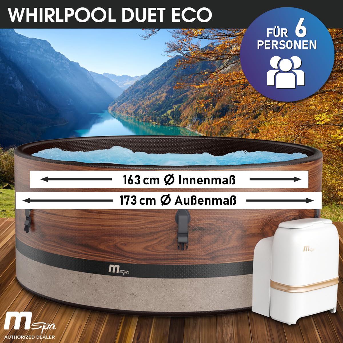 BRAST® Whirlpool MSpa Duet, aufblasbar, 4–8 Personen, rund & eckig, Ø125–224cm, 144 Düsen, In/Outdoor, Heizung, Abdeckung, Timer