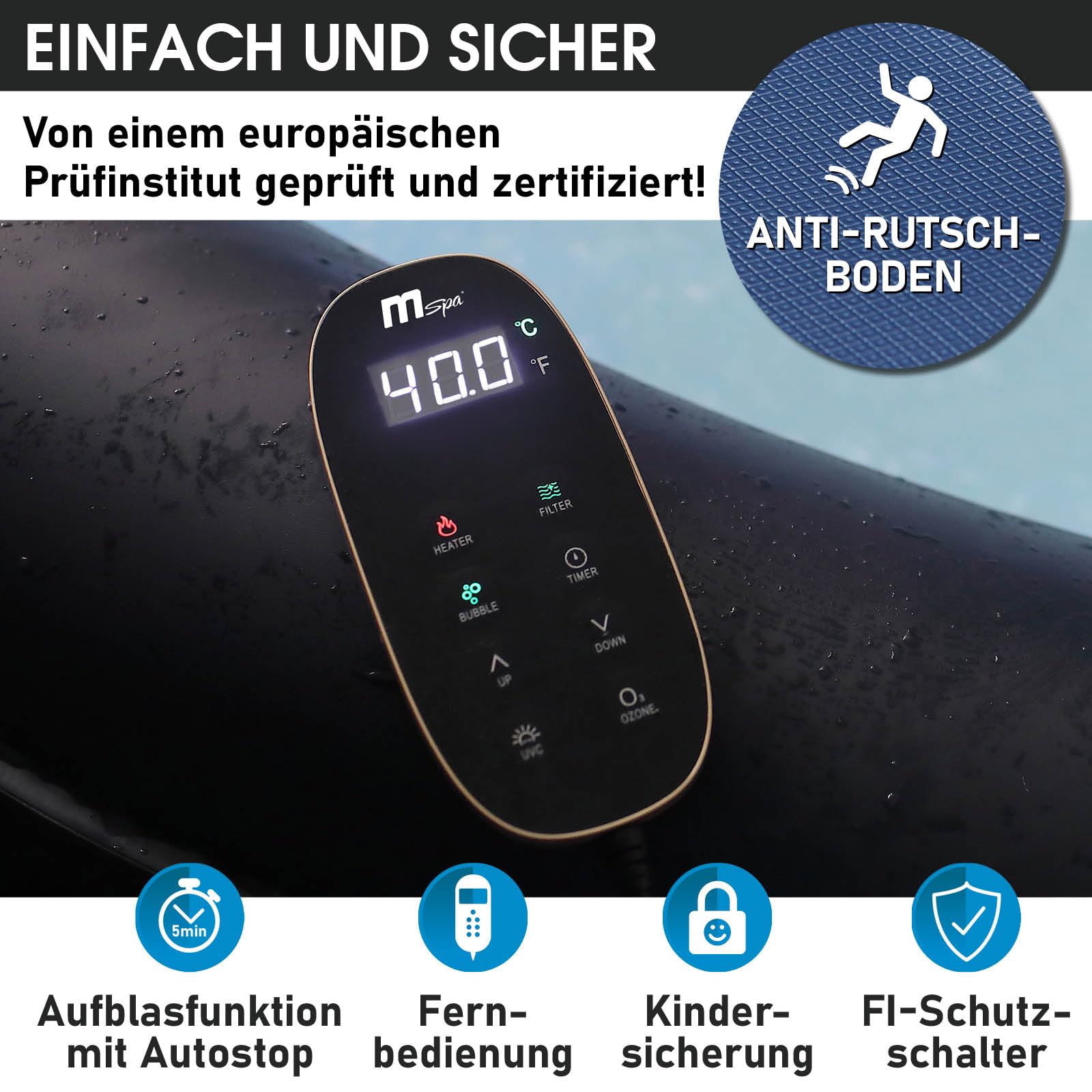 BRAST® Whirlpool MSpa Aurora 6 Personen, Ø204x70cm, LED-Beleuchtung, 138 Massagedüsen, In/Outdoor Pool, Heizung, Energiespar-Timer