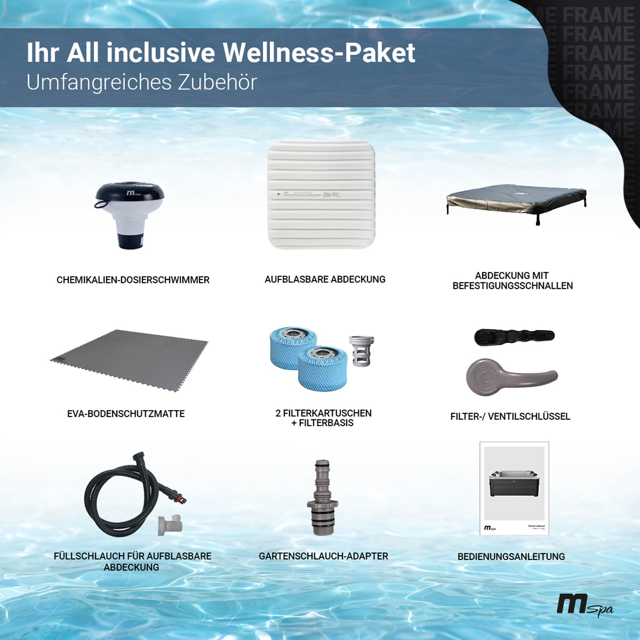 Miweba Whirlpool MSpa Tribeca, feste Außenwand, 6 Personen, 160x160x65cm, 120 Düsen, App-Steuerung, winterfest, In/Outdoor Aufstellpool