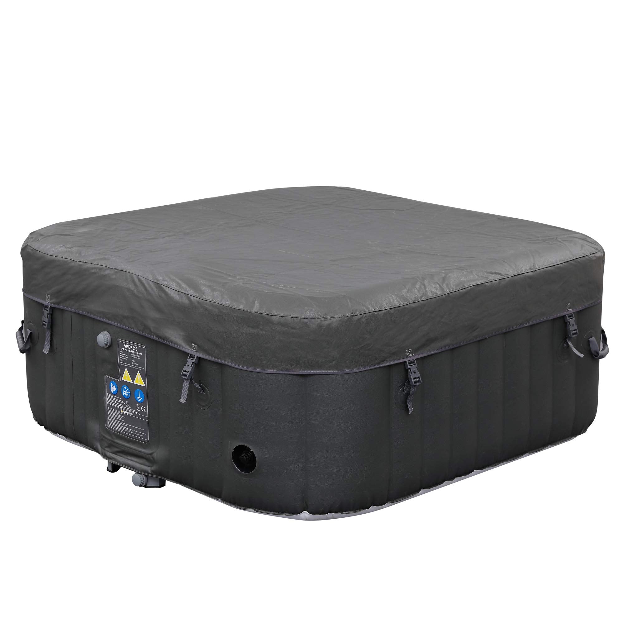 Arebos Aufblasbarer Whirlpool Spa, 4 Personen, 154x154cm, 100 Düsen, 600L, In/Outdoor, Heizung, Wellness Bubble Massage Quadrat