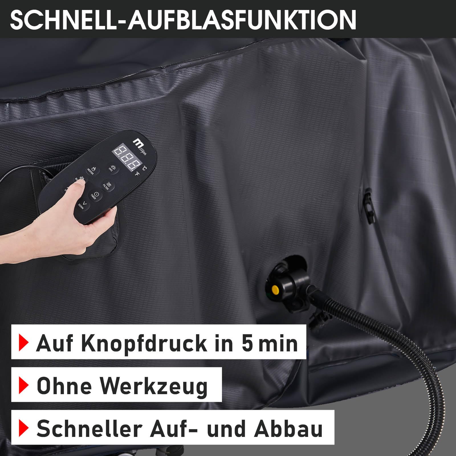 BRAST® Whirlpool MSpa Starry 6 Personen, Ø204x70cm, LED-Beleuchtung, 138 Massagedüsen, Heizung, Energiespar-Timer, Wellness Bubble Spa