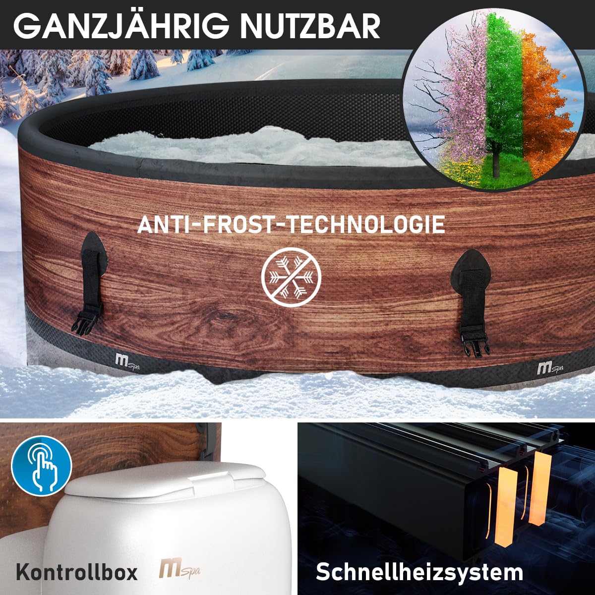 BRAST® Whirlpool MSpa Duet, aufblasbar, 4–8 Personen, rund & eckig, Ø125–224cm, 144 Düsen, In/Outdoor, Heizung, Abdeckung, Timer