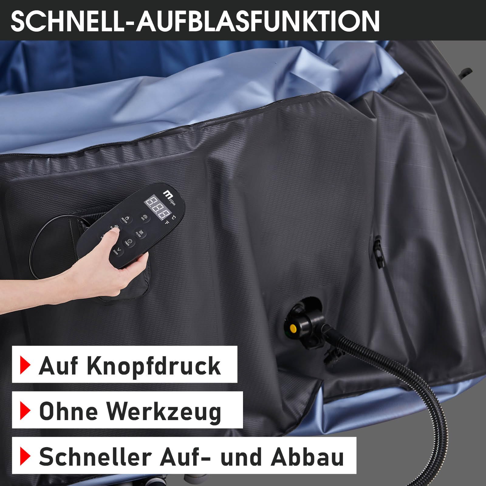 BRAST® Whirlpool MSpa Bergen, aufblasbar, 4–8 Personen, Ø180–224cm, bis 144 Düsen, winterfest, In/Outdoor, Heizung & Energiespar-Timer