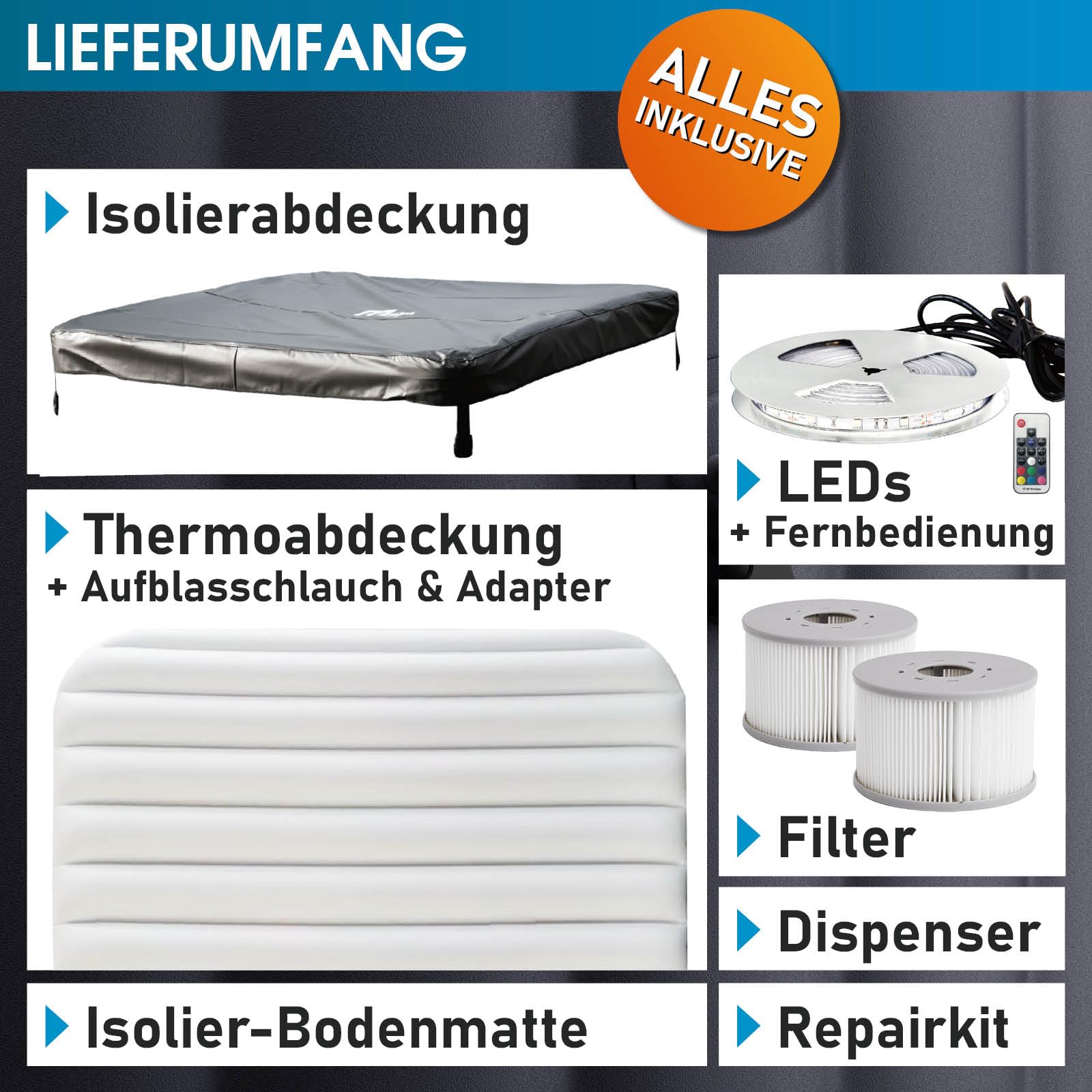 BRAST® Whirlpool MSpa Oslo/Plus XXL, Sapphire & Amber, feste Außenwand, 160–180cm, 6 Personen, LED, winterfest, Ganzjahres-Outdoor-Spa