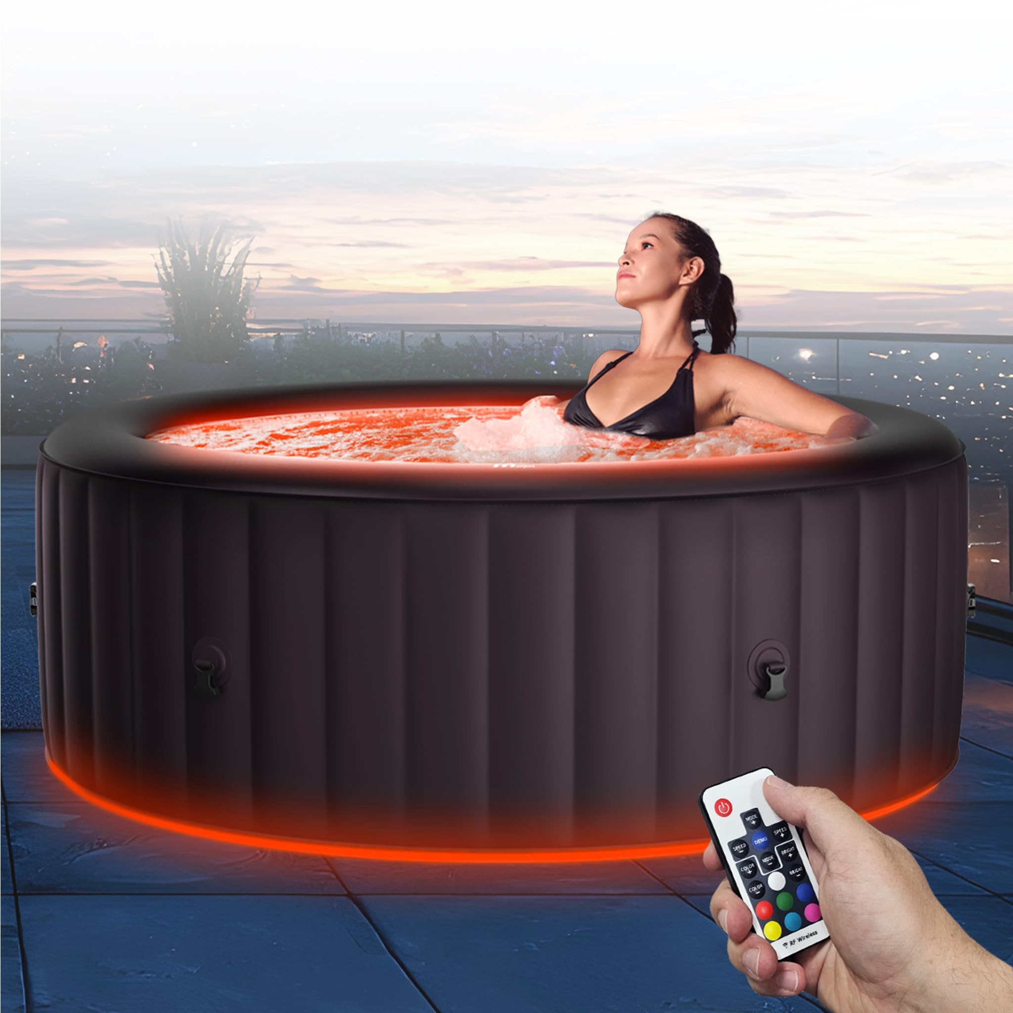 Miweba MSpa Aurora Whirlpool 6 Personen, ร204cm, LED-Beleuchtung, UVC+ Reinigung, Fernbedienung, In/Outdoor Aufstellpool, Hot Tub
