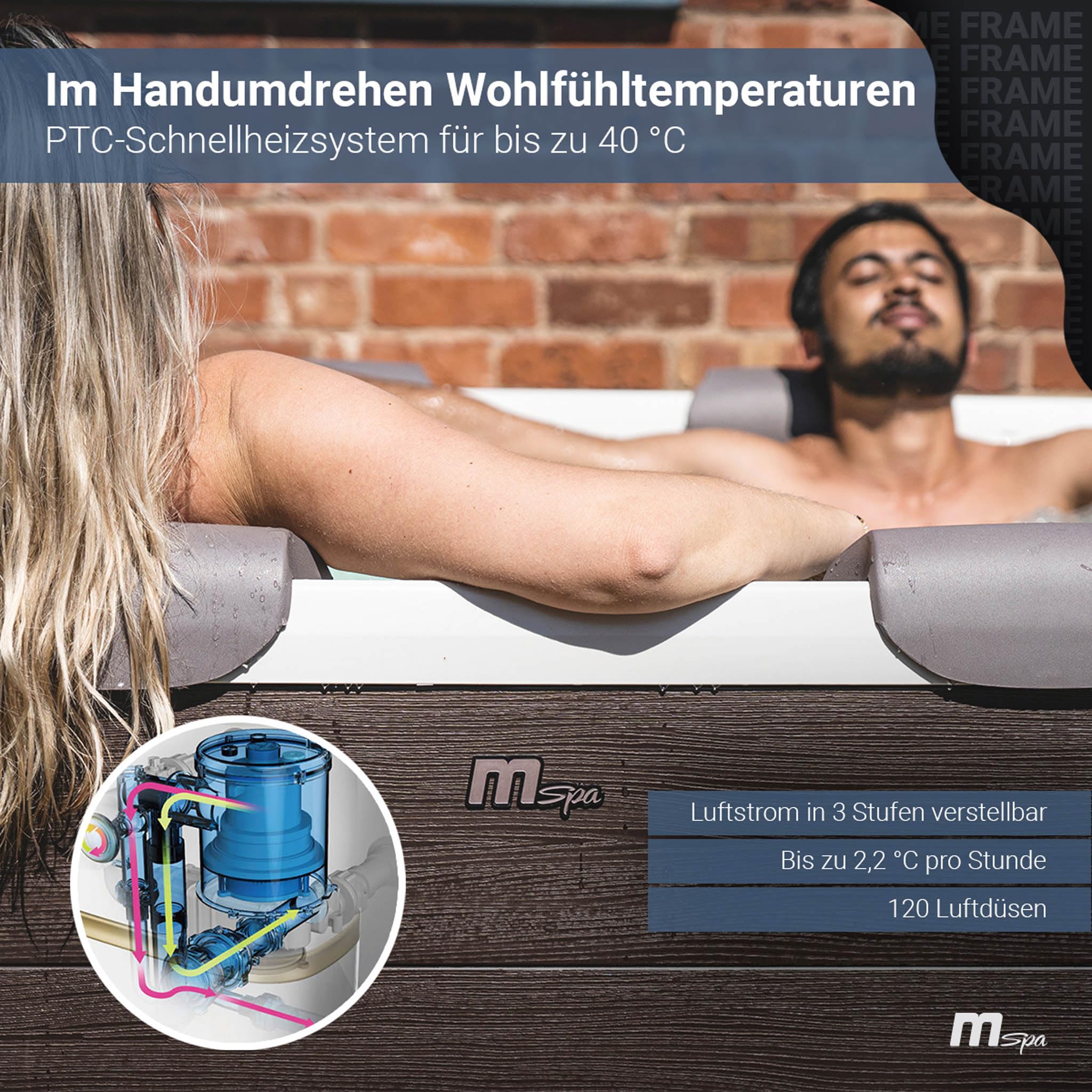 Miweba Whirlpool MSpa Tribeca, feste Außenwand, 6 Personen, 160x160x65cm, 120 Düsen, App-Steuerung, winterfest, In/Outdoor Aufstellpool