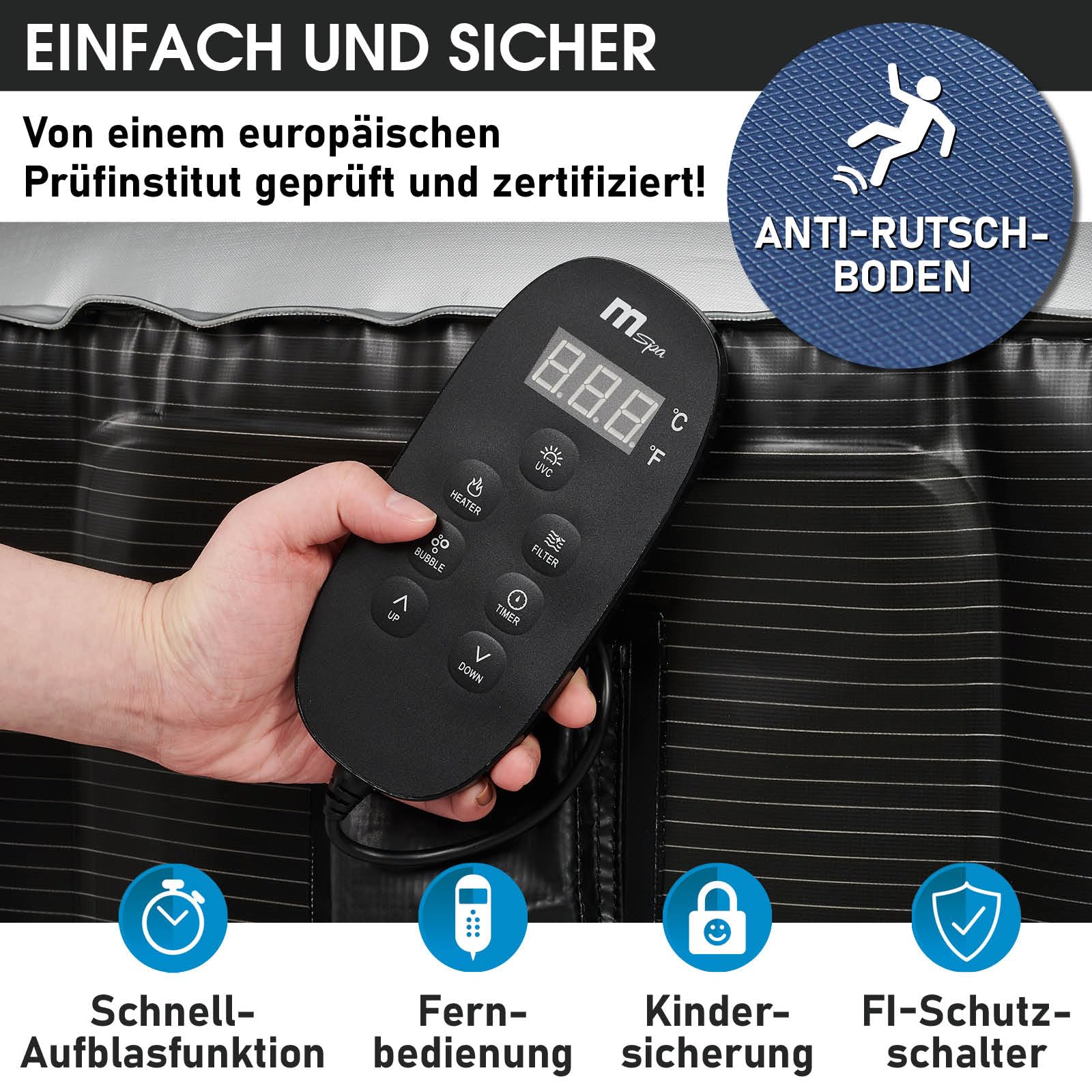 BRAST® Whirlpool MSpa Starry 6 Personen, Ø204x70cm, LED-Beleuchtung, 138 Massagedüsen, Heizung, Energiespar-Timer, Wellness Bubble Spa