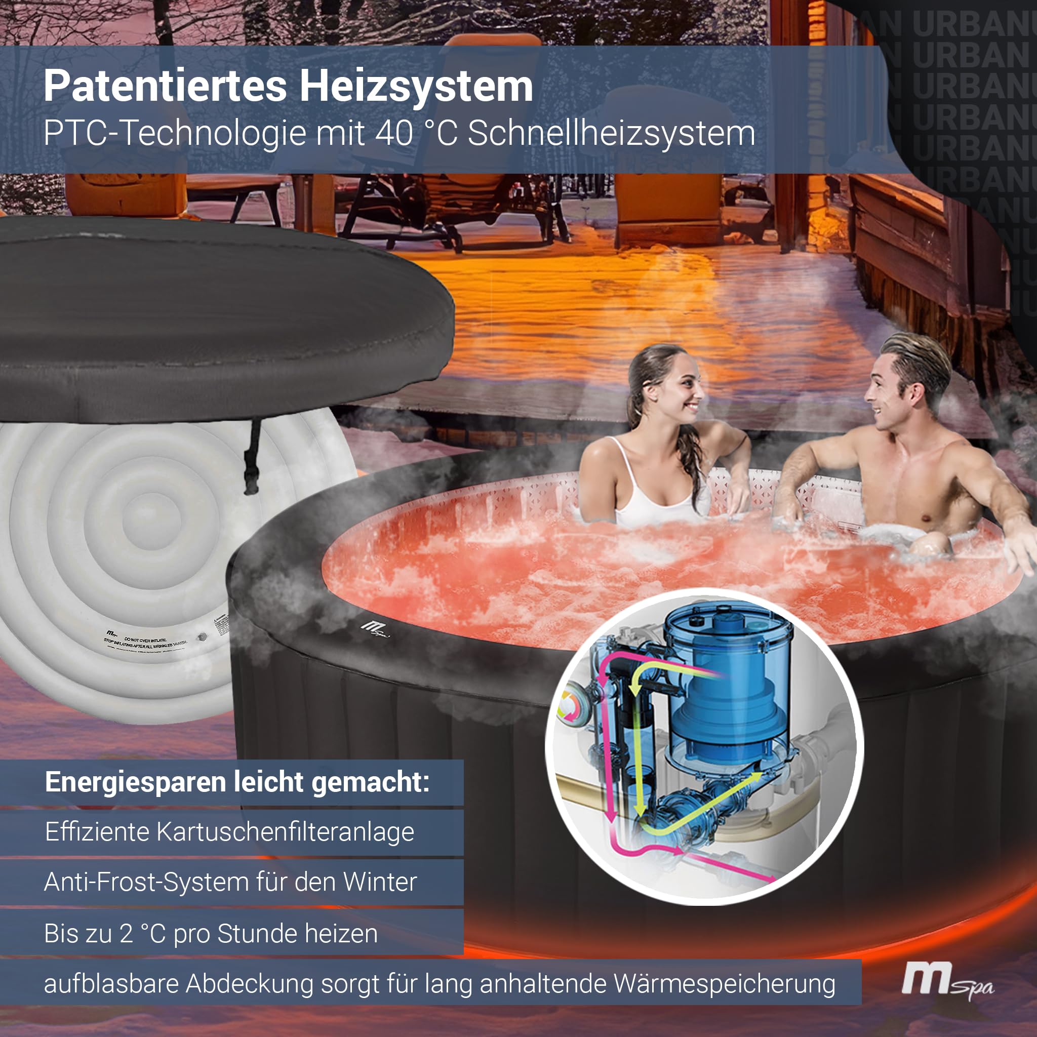 Miweba MSpa Aurora Whirlpool 6 Personen, ร204cm, LED-Beleuchtung, UVC+ Reinigung, Fernbedienung, In/Outdoor Aufstellpool, Hot Tub