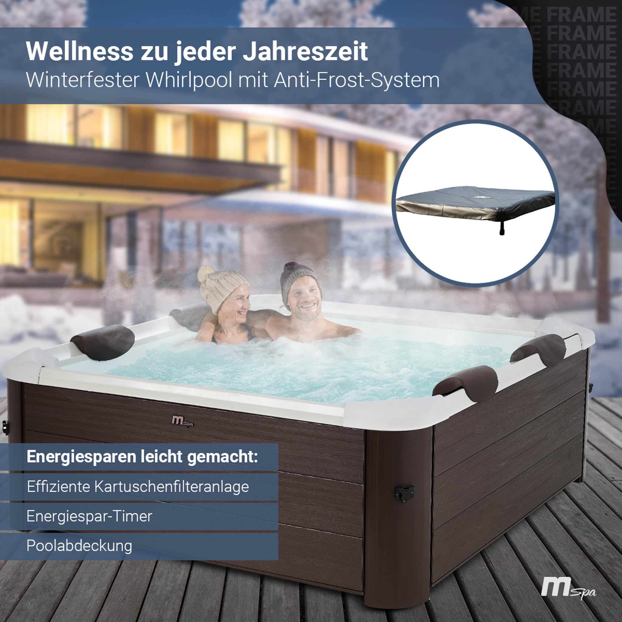 Miweba Whirlpool MSpa Tribeca, feste Außenwand, 6 Personen, 160x160x65cm, 120 Düsen, App-Steuerung, winterfest, In/Outdoor Aufstellpool