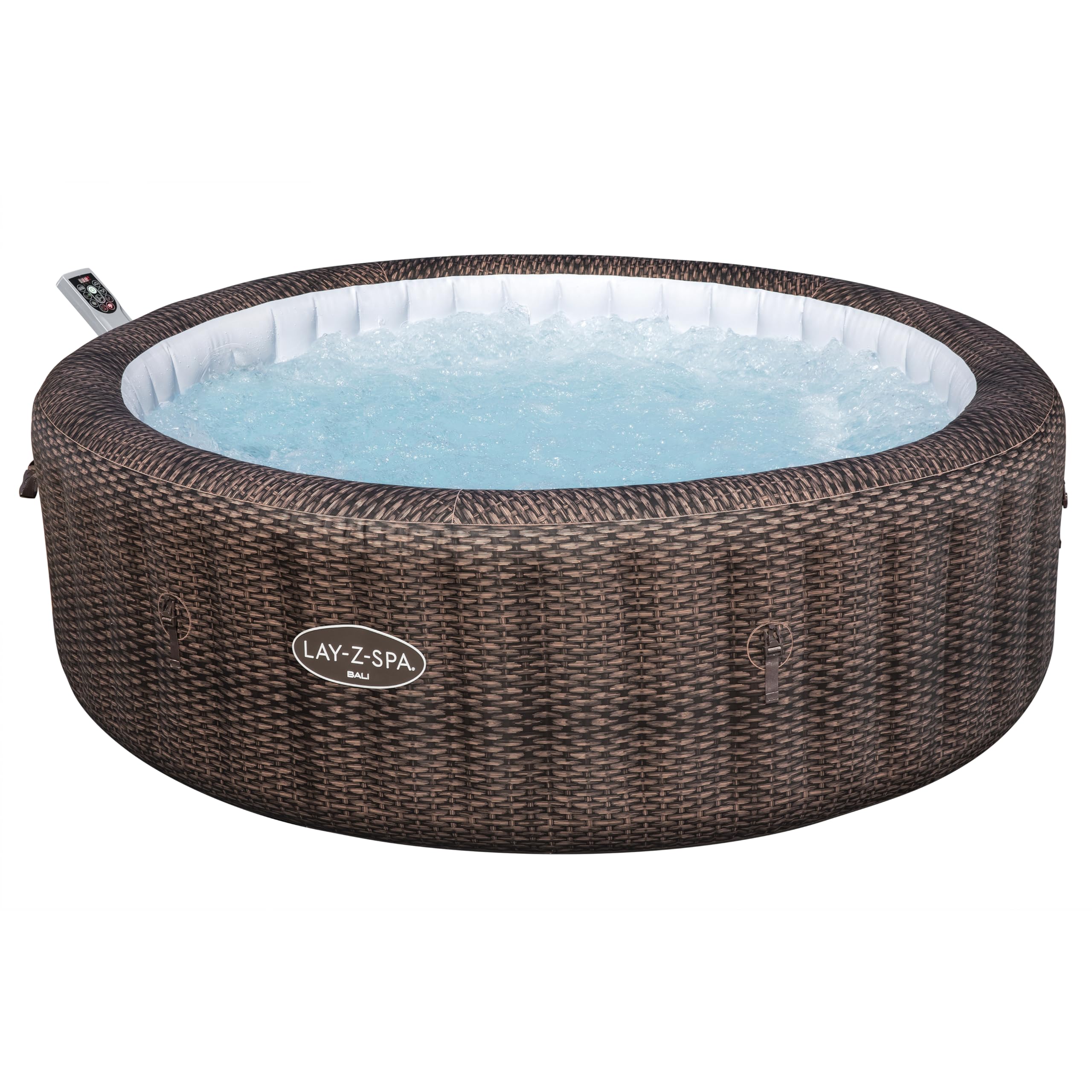 Bestway® Lay-Z-SPA® Bali AirJet™ Energiespar-Whirlpool, App-Steuerung, UltraFit™ Pumpe, Ø216x71cm, 7 Personen, Rattan Schokobraun