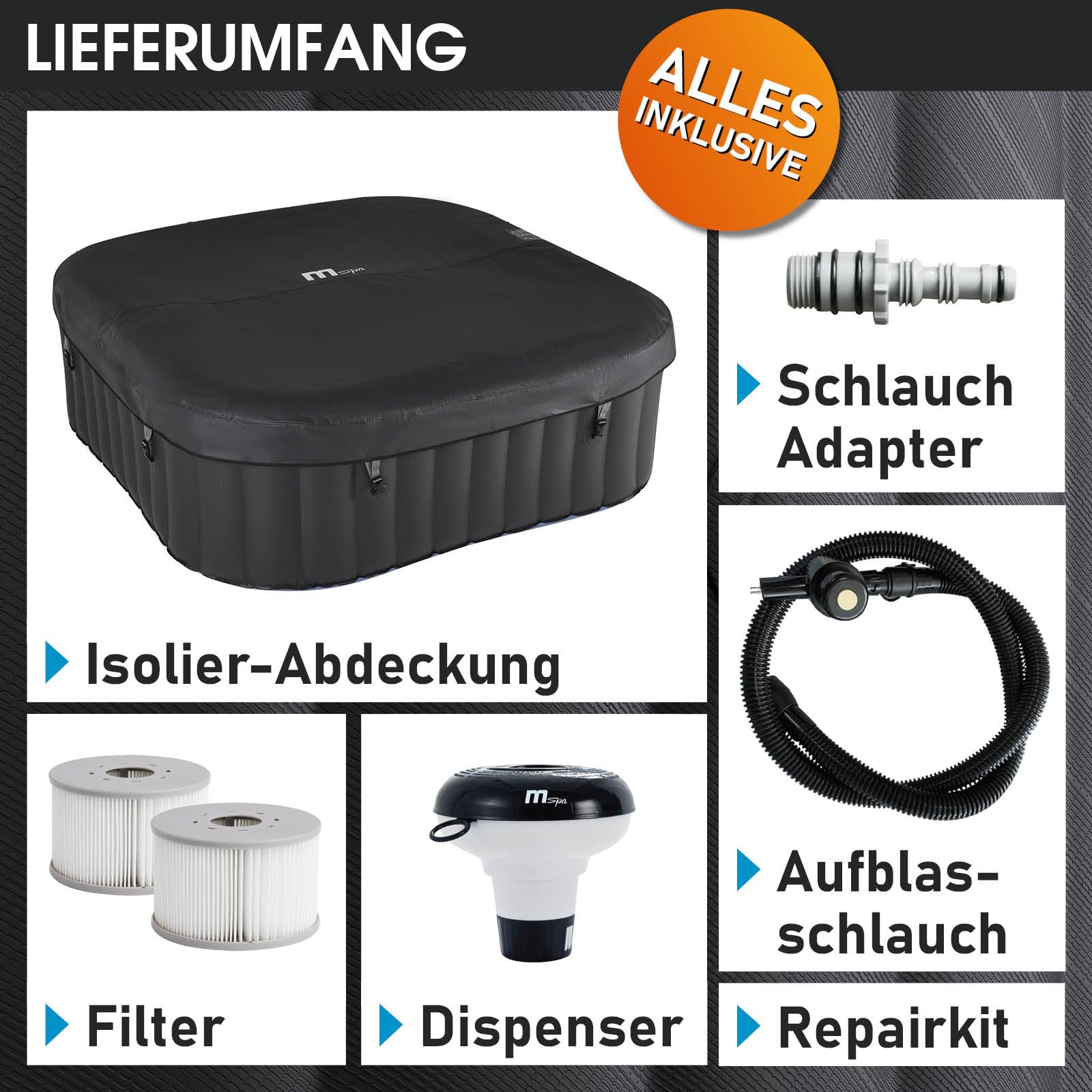 BRAST® Whirlpool MSpa aufblasbar, 4–8 Personen, rund & eckig, Ø125–224cm, bis 144 Düsen, In/Outdoor, Heizung, Abdeckung, Timer, Tekapo4