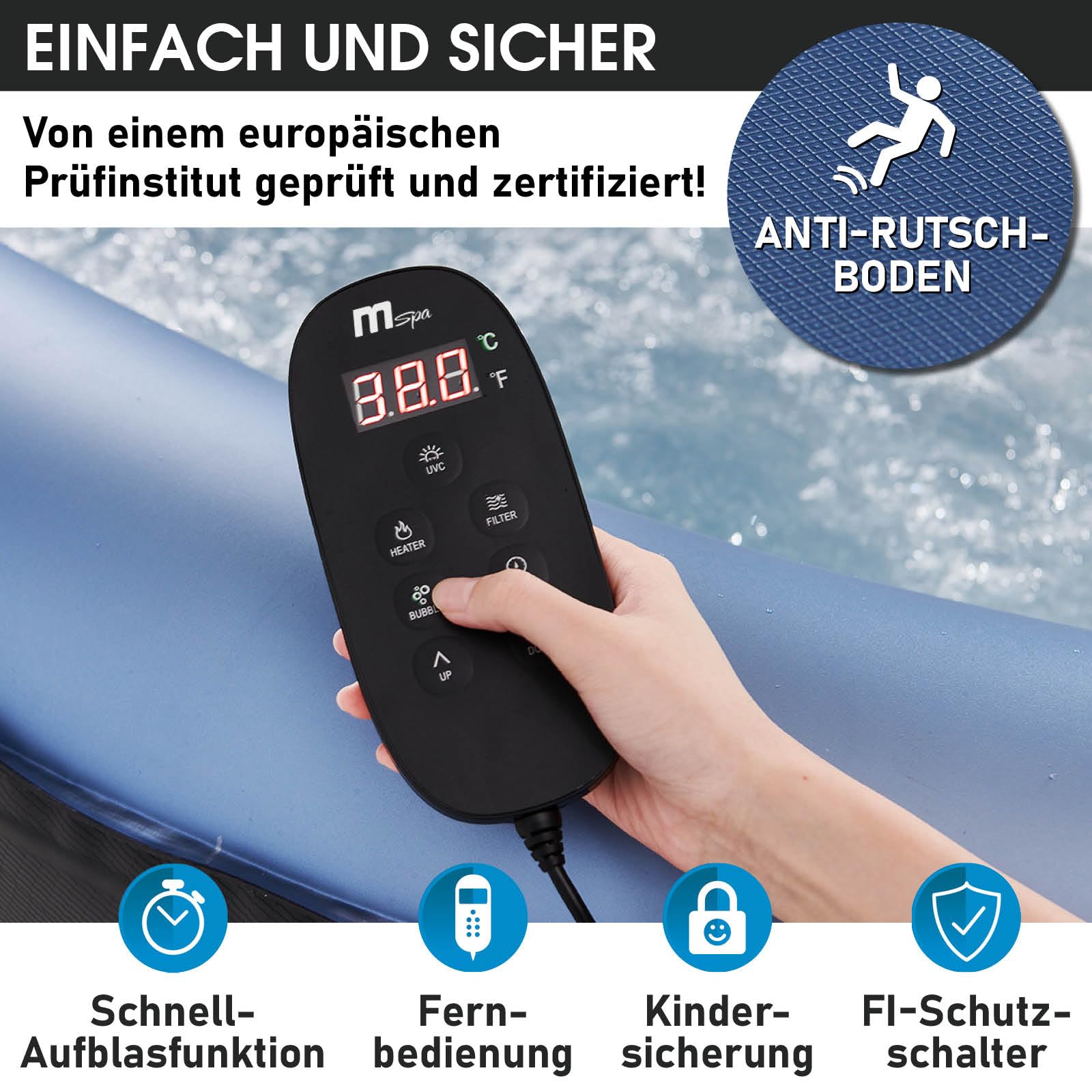 BRAST® Whirlpool MSpa aufblasbar, 4–8 Personen, rund & eckig, Ø125–224cm, bis 144 Düsen, In/Outdoor, Heizung, Abdeckung, Timer, Tekapo4