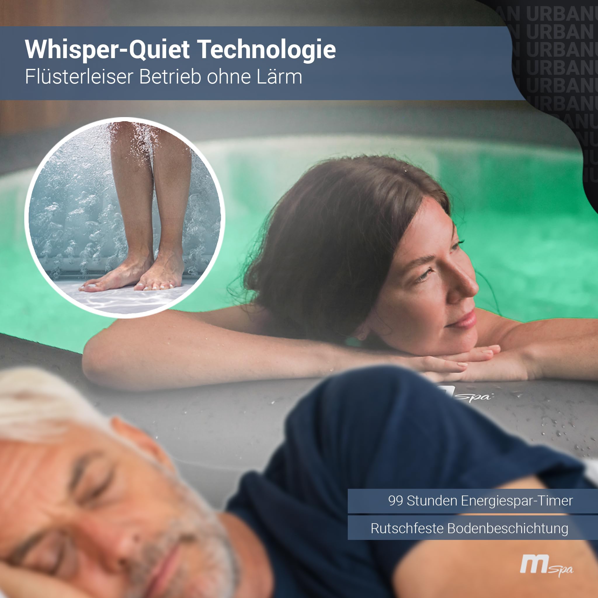 Miweba MSpa Aurora Whirlpool 6 Personen, Ø204cm, LED-Beleuchtung, UVC+ Reinigung, Fernbedienung, In/Outdoor Aufstellpool, Hot Tub