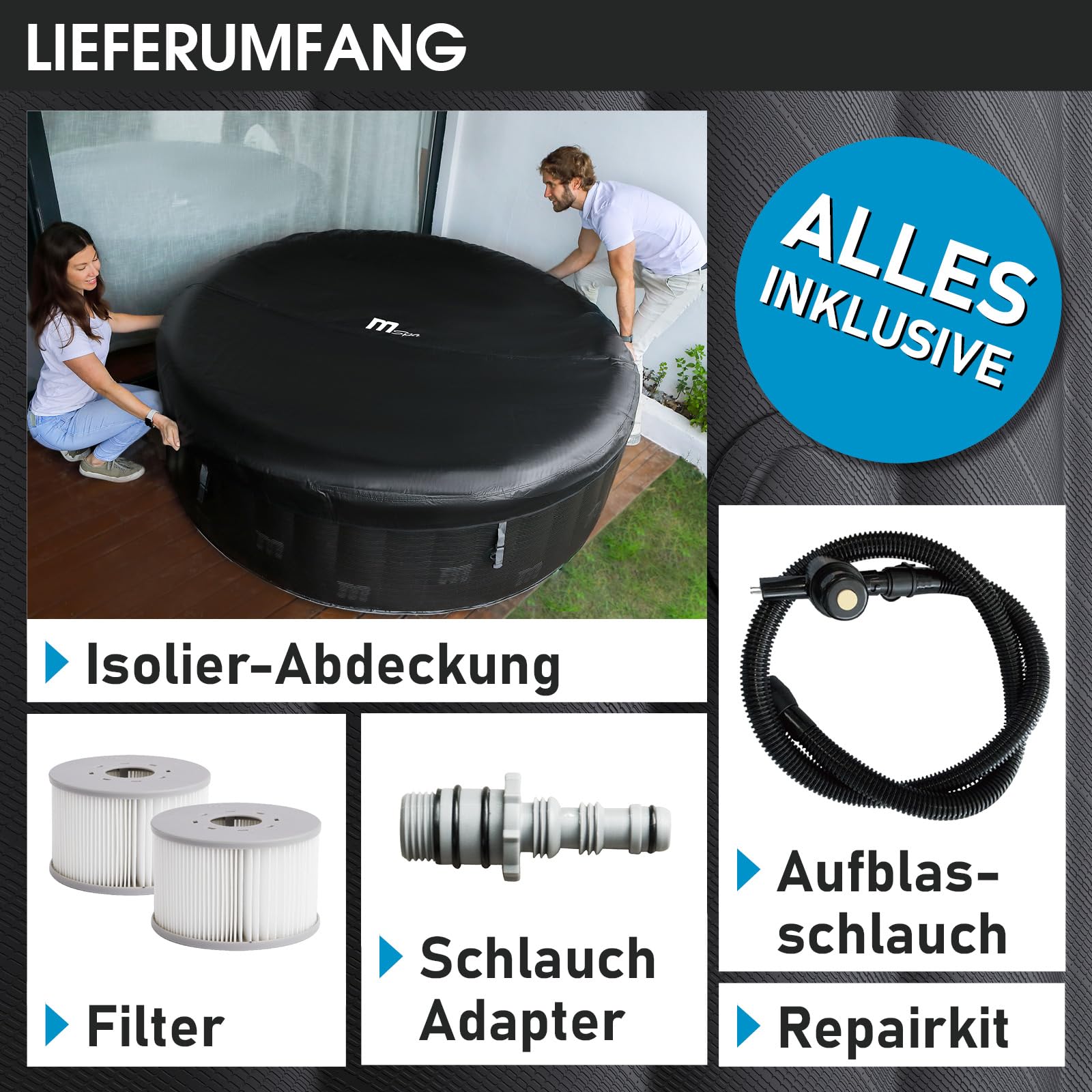 BRAST® Whirlpool MSpa Starry 6 Personen, Ø204x70cm, LED-Beleuchtung, 138 Massagedüsen, Heizung, Energiespar-Timer, Wellness Bubble Spa